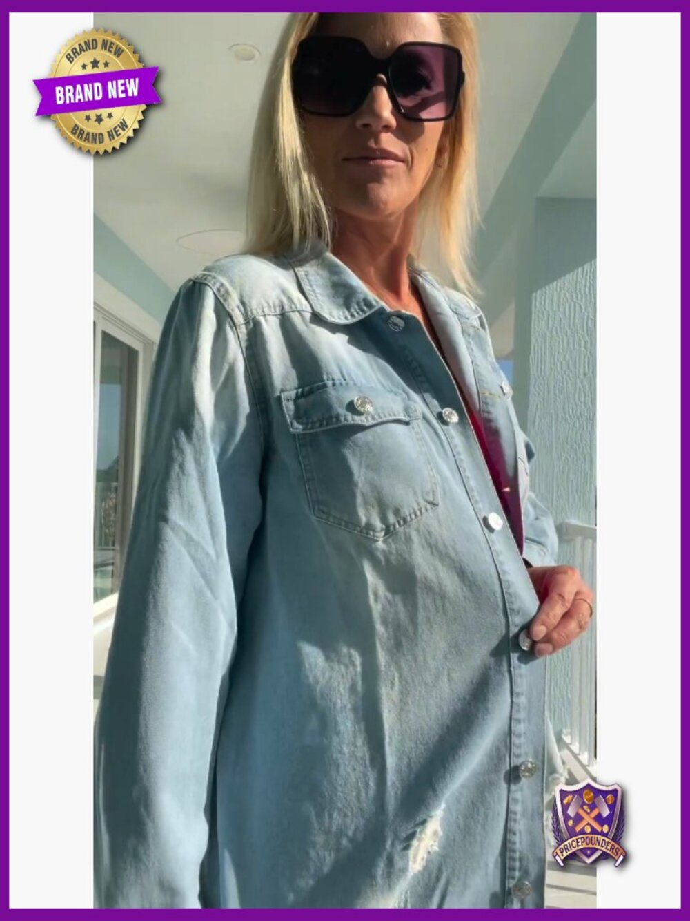 Distressed Button Down Casual Jean Jacket - Picture 7 of 7